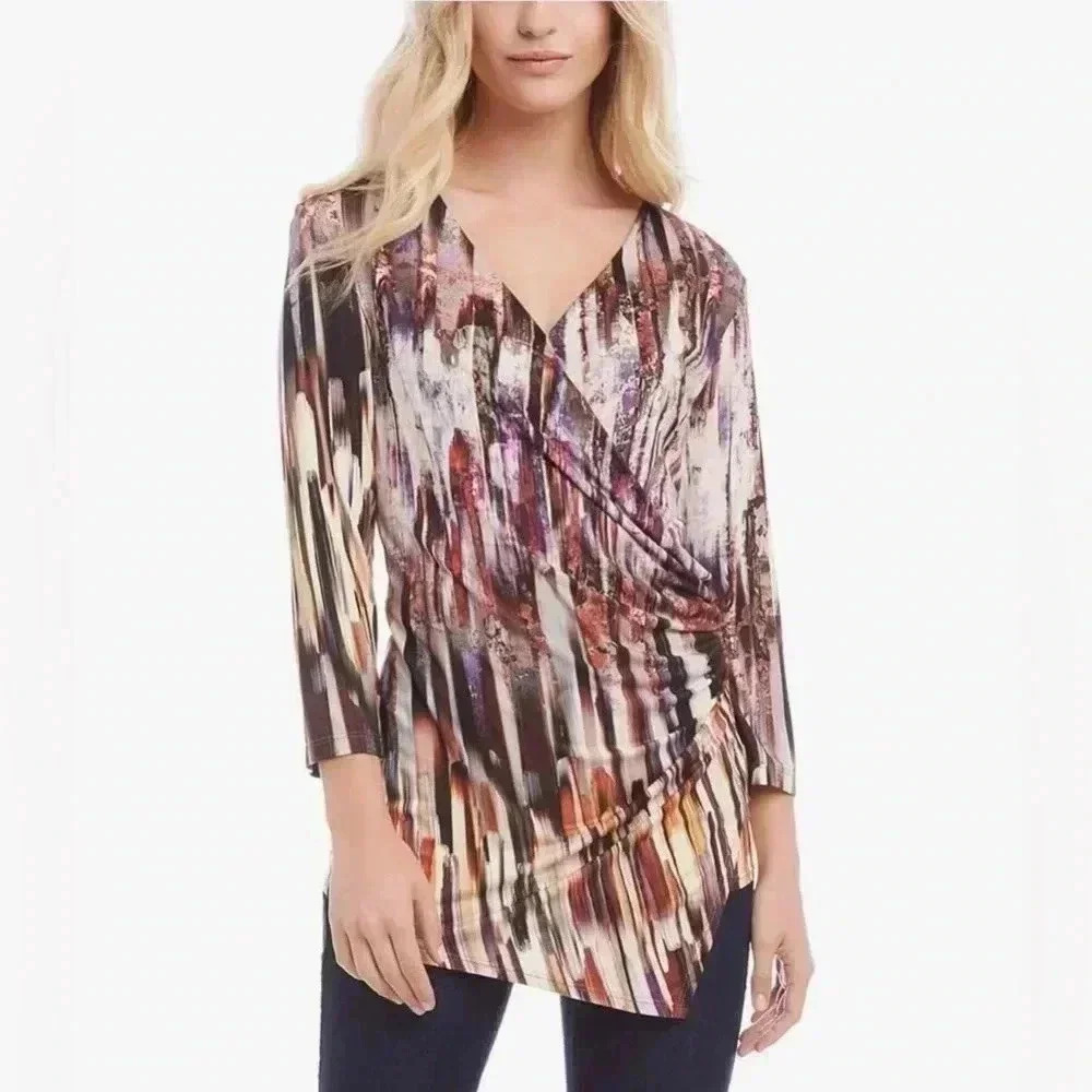 Karen Kane Women’s Multicolored 3/4 Sleeve Faux Wrap Blouse SZ M
